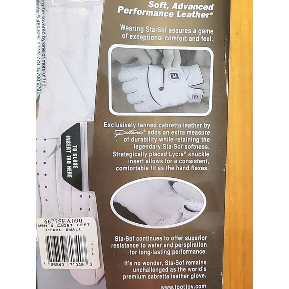 FJ Footjoy StaSof Leather Golf Gloves Men’s Cadet SMALL LEFT Pearl White NEW - Picture 5 of 5